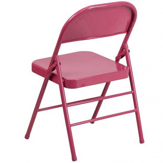 2 Pack Series Shockingly Fuchsia Triple Braced & Double Hinged Metal Folding Chair