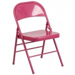 2 Pack Series Shockingly Fuchsia Triple Braced & Double Hinged Metal Folding Chair