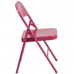 2 Pack Series Shockingly Fuchsia Triple Braced & Double Hinged Metal Folding Chair