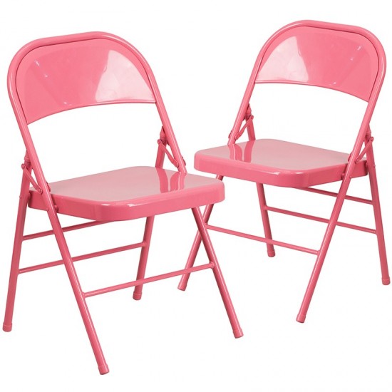 2 Pack Series Bubblegum Pink Triple Braced & Double Hinged Metal Folding Chair