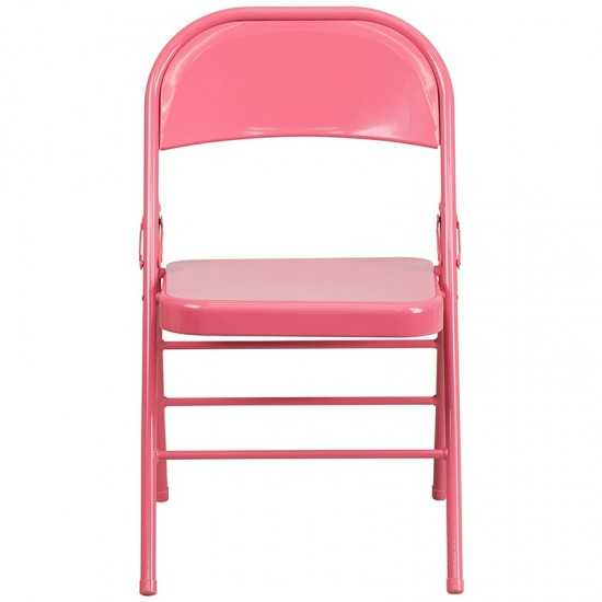 2 Pack Series Bubblegum Pink Triple Braced & Double Hinged Metal Folding Chair