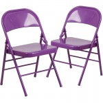 2 Pack Series Impulsive Purple Triple Braced & Double Hinged Metal Folding Chair