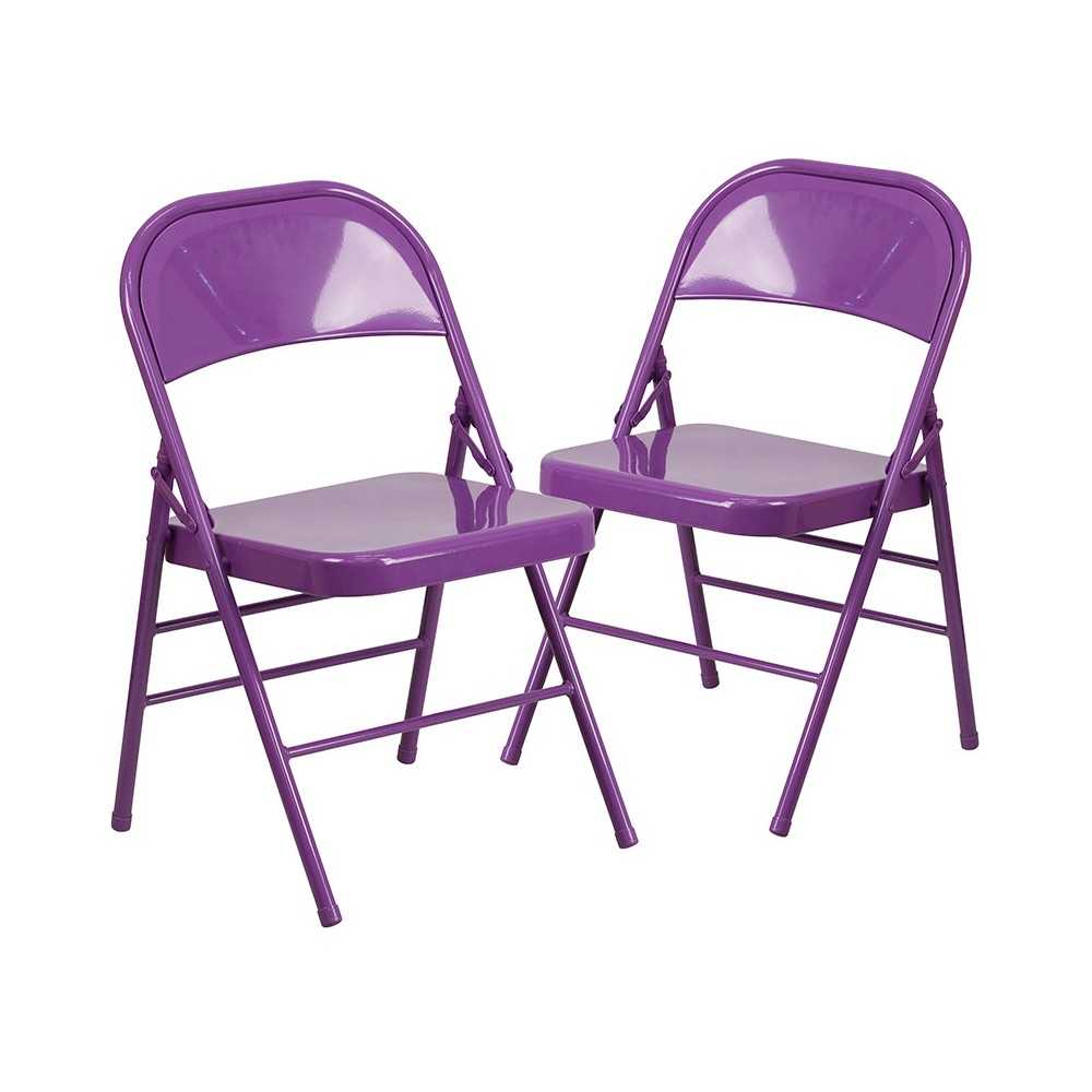 2 Pack Series Impulsive Purple Triple Braced & Double Hinged Metal Folding Chair