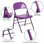 2 Pack Series Impulsive Purple Triple Braced & Double Hinged Metal Folding Chair