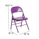 2 Pack Series Impulsive Purple Triple Braced & Double Hinged Metal Folding Chair