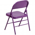 2 Pack Series Impulsive Purple Triple Braced & Double Hinged Metal Folding Chair