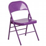 2 Pack Series Impulsive Purple Triple Braced & Double Hinged Metal Folding Chair