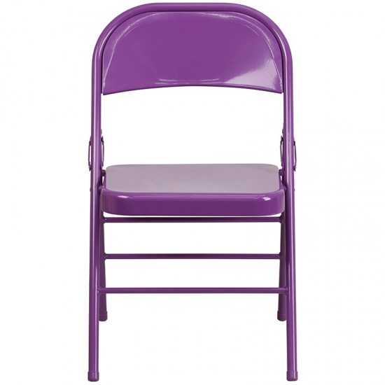 2 Pack Series Impulsive Purple Triple Braced & Double Hinged Metal Folding Chair