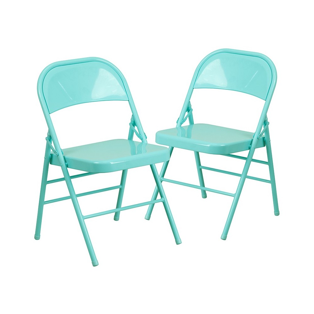 2 Pack Series Tantalizing Teal Triple Braced & Double Hinged Metal Folding Chair