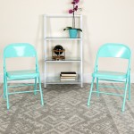 2 Pack Series Tantalizing Teal Triple Braced & Double Hinged Metal Folding Chair