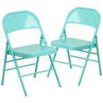 2 Pack Series Tantalizing Teal Triple Braced & Double Hinged Metal Folding Chair