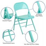 2 Pack Series Tantalizing Teal Triple Braced & Double Hinged Metal Folding Chair