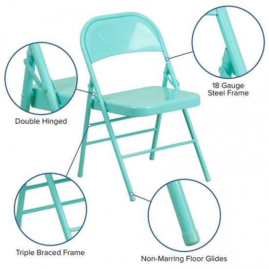 2 Pack Series Tantalizing Teal Triple Braced & Double Hinged Metal Folding Chair