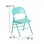 2 Pack Series Tantalizing Teal Triple Braced & Double Hinged Metal Folding Chair