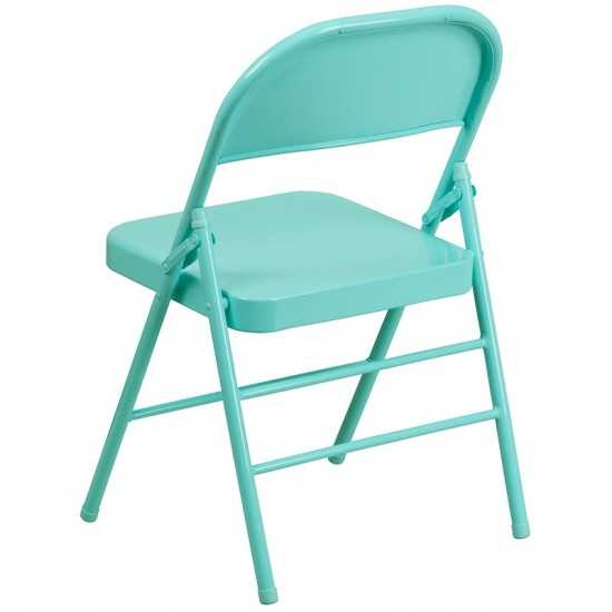 2 Pack Series Tantalizing Teal Triple Braced & Double Hinged Metal Folding Chair