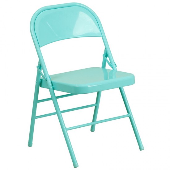 2 Pack Series Tantalizing Teal Triple Braced & Double Hinged Metal Folding Chair