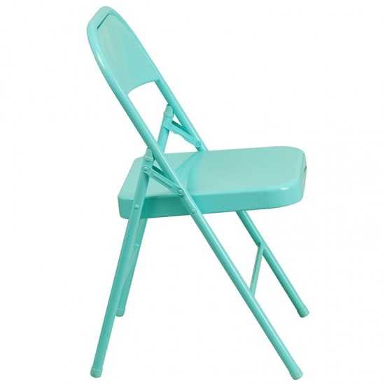 2 Pack Series Tantalizing Teal Triple Braced & Double Hinged Metal Folding Chair