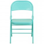 2 Pack Series Tantalizing Teal Triple Braced & Double Hinged Metal Folding Chair