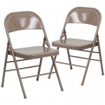 2 Pack Triple Braced & Double Hinged Beige Metal Folding Chair