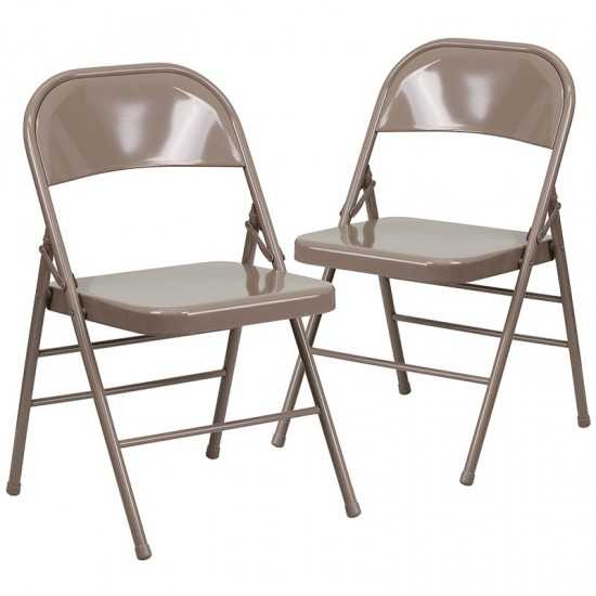 2 Pack Triple Braced & Double Hinged Beige Metal Folding Chair