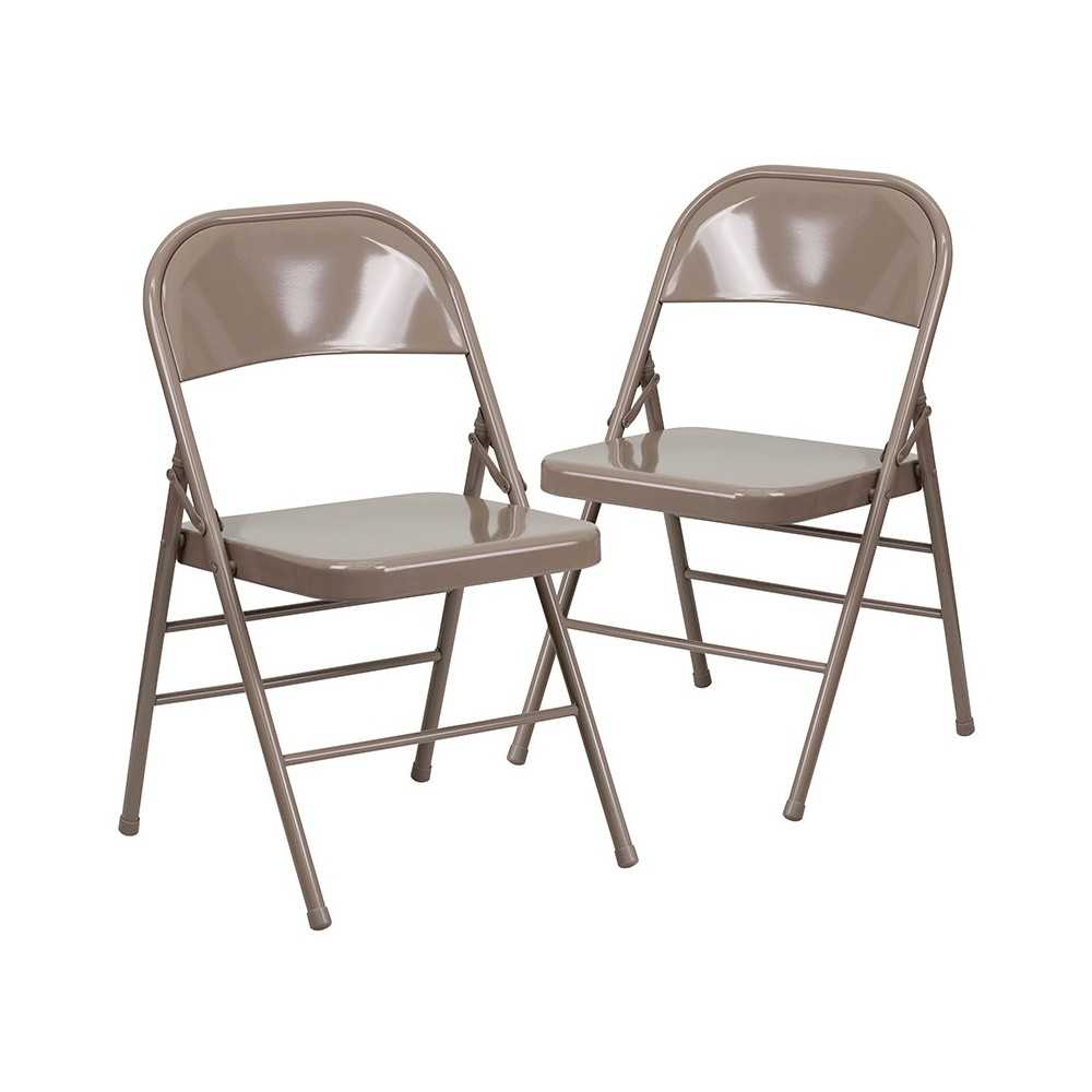 2 Pack Triple Braced & Double Hinged Beige Metal Folding Chair 2 Pack Triple Braced & Double Hinged Beige Metal Folding Chair