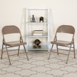2 Pack Triple Braced & Double Hinged Beige Metal Folding Chair