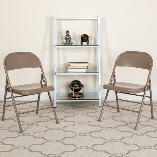 2 Pack Triple Braced & Double Hinged Beige Metal Folding Chair