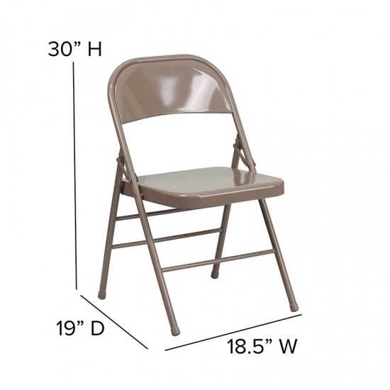 2 Pack Triple Braced & Double Hinged Beige Metal Folding Chair