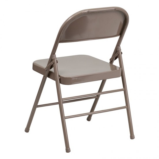 2 Pack Triple Braced & Double Hinged Beige Metal Folding Chair