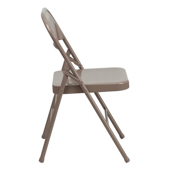 2 Pack Triple Braced & Double Hinged Beige Metal Folding Chair
