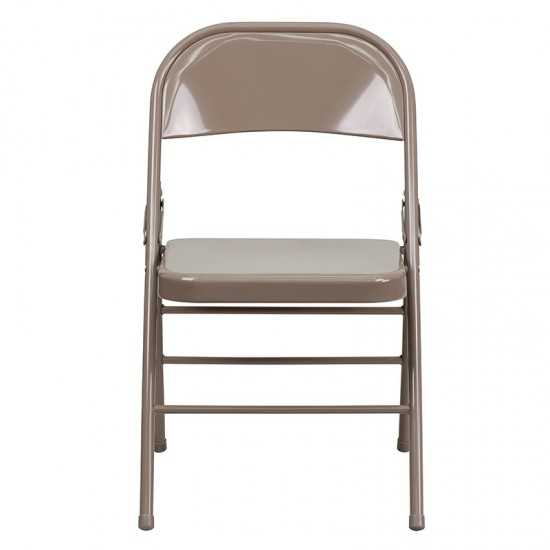2 Pack Triple Braced & Double Hinged Beige Metal Folding Chair