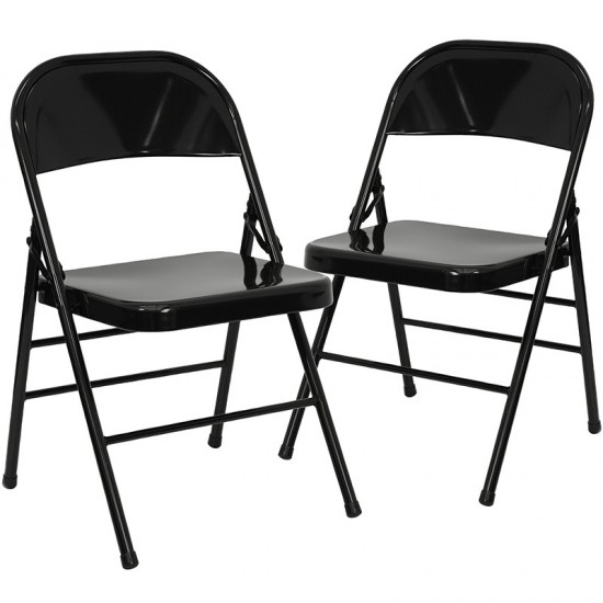 2 Pack Triple Braced & Double Hinged Black Metal Folding Chair