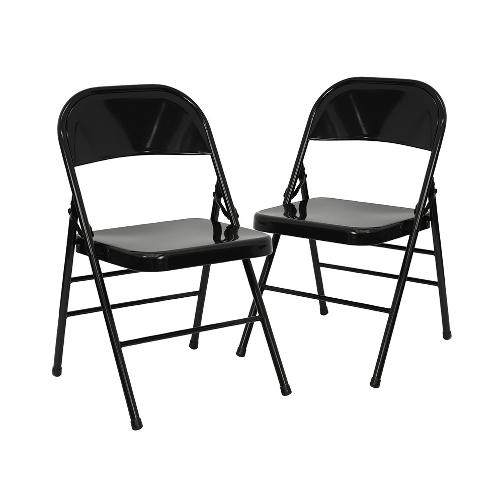 2 Pack Triple Braced & Double Hinged Black Metal Folding Chair