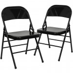 2 Pack Triple Braced & Double Hinged Black Metal Folding Chair