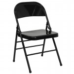 2 Pack Triple Braced & Double Hinged Black Metal Folding Chair