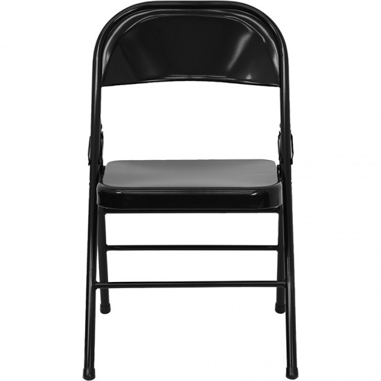 2 Pack Triple Braced & Double Hinged Black Metal Folding Chair