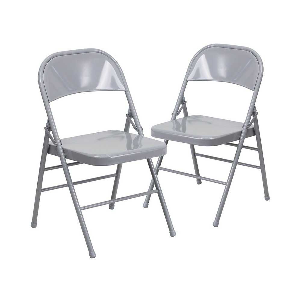 2 Pack Triple Braced & Double Hinged Gray Metal Folding Chair