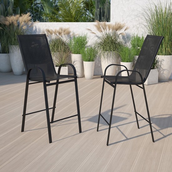 2 Pack Brazos Series Black Outdoor Barstool with Flex Comfort Material and Metal Frame