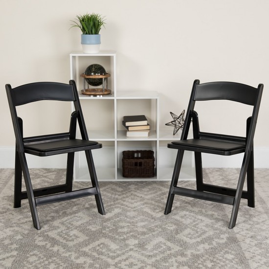 Folding Chairs with Padded Seats | Set of 2 Black Resin Folding Chair with Vinyl Padded Seat