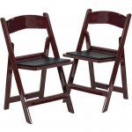 2 Pack 1000 lb. Capacity Red Mahogany Resin Folding Chair with Black Vinyl Padded Seat