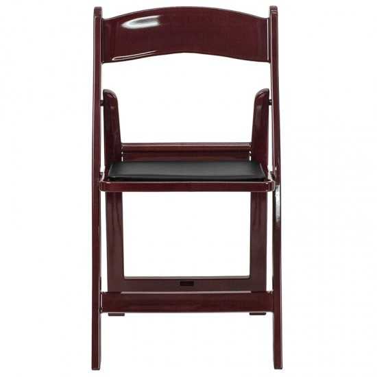 2 Pack 1000 lb. Capacity Red Mahogany Resin Folding Chair with Black Vinyl Padded Seat