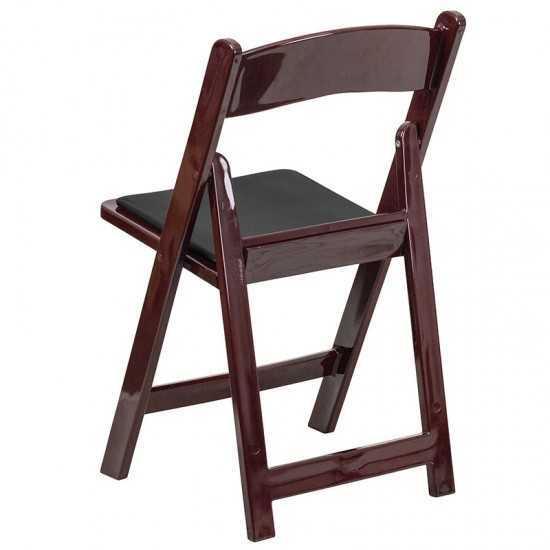 2 Pack 1000 lb. Capacity Red Mahogany Resin Folding Chair with Black Vinyl Padded Seat