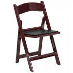 2 Pack 1000 lb. Capacity Red Mahogany Resin Folding Chair with Black Vinyl Padded Seat