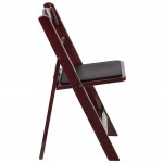 2 Pack 1000 lb. Capacity Red Mahogany Resin Folding Chair with Black Vinyl Padded Seat