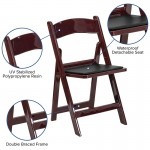 2 Pack 1000 lb. Capacity Red Mahogany Resin Folding Chair with Black Vinyl Padded Seat