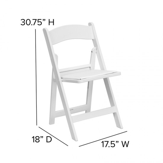 Folding Chairs with Padded Seats | Set of 2 White Resin Folding Chair with Vinyl Padded Seat