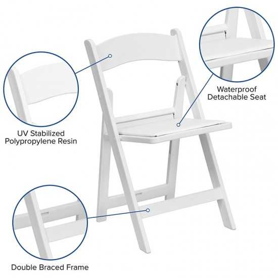 Folding Chairs with Padded Seats | Set of 2 White Resin Folding Chair with Vinyl Padded Seat