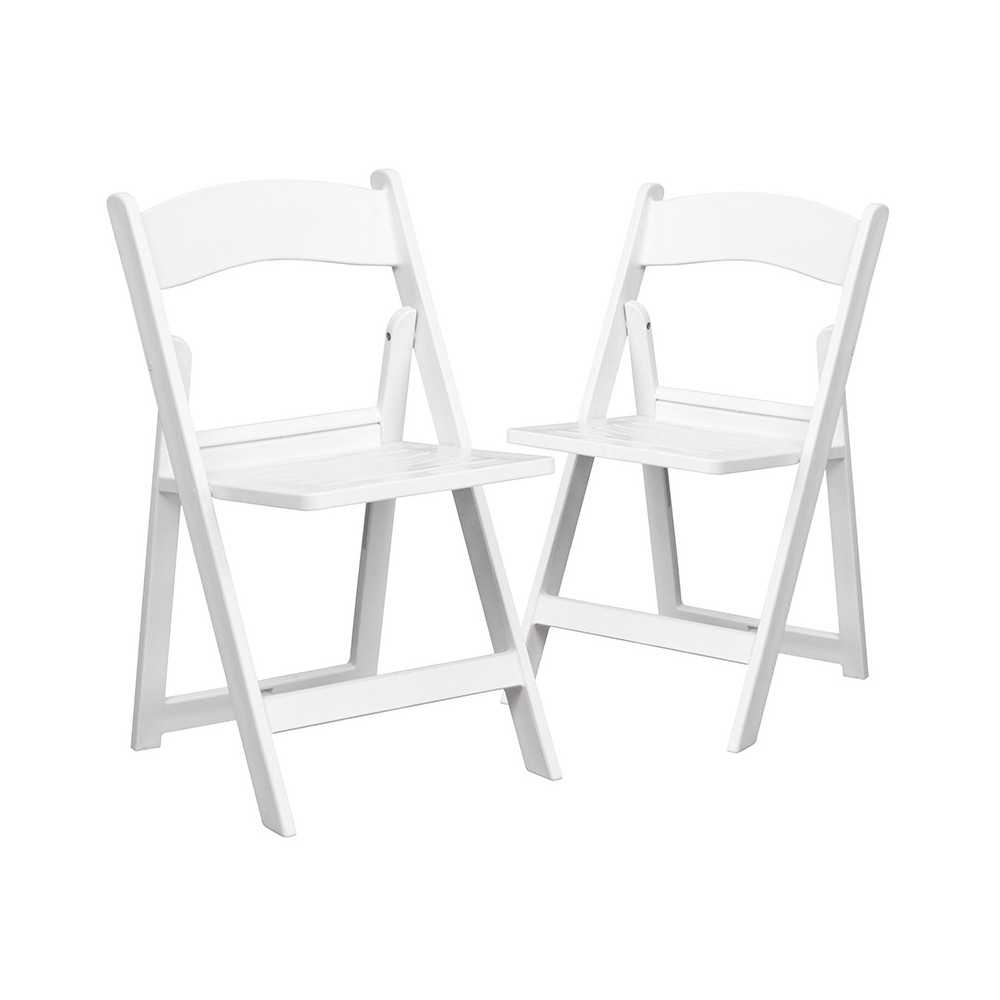 2 Pack 1000 lb. Capacity White Resin Folding Chair with Slatted Seat