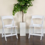 2 Pack 1000 lb. Capacity White Resin Folding Chair with Slatted Seat