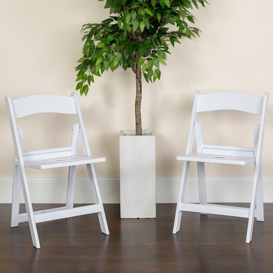 2 Pack 1000 lb. Capacity White Resin Folding Chair with Slatted Seat